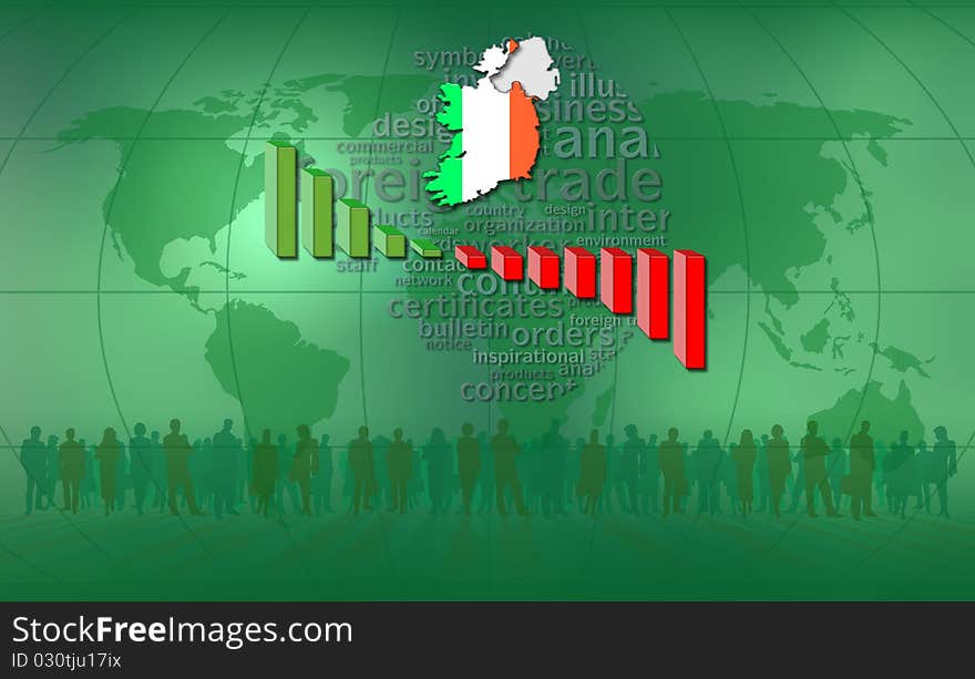 Statistics bars and map of Ireland