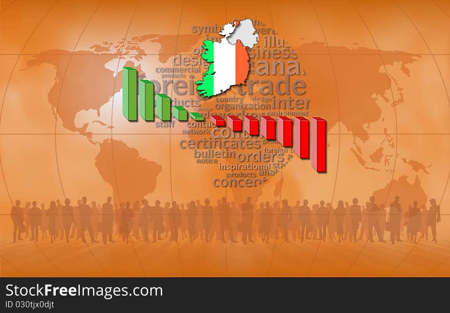 Statistics bars and map of Ireland. Statistics bars and map of Ireland