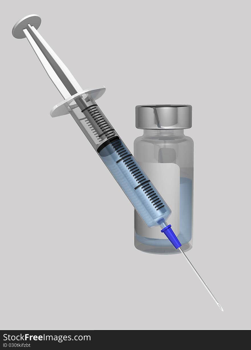 Syringe and jar on grey background for easy cut