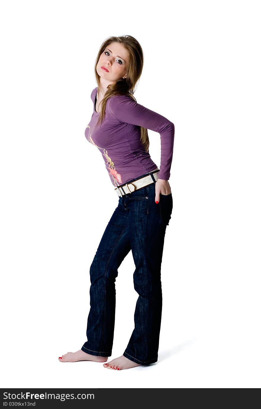 Portrait of an attractive young woman on white background