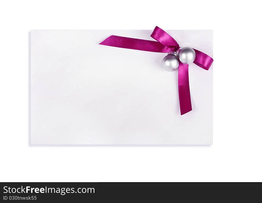 The card decorated with a bow