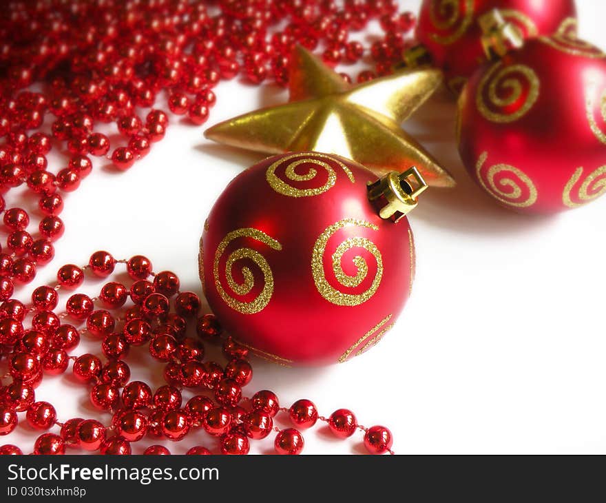 Red christmas decoration isolated on white background