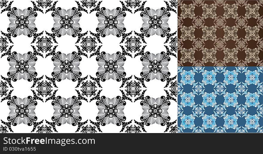 Seamless wallpaper in three variants, illustration for design