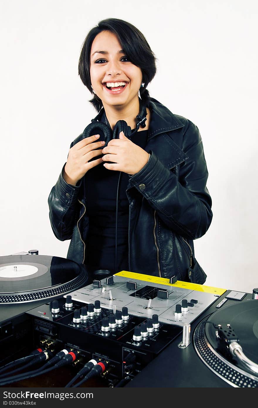 Female DJ at the turntables