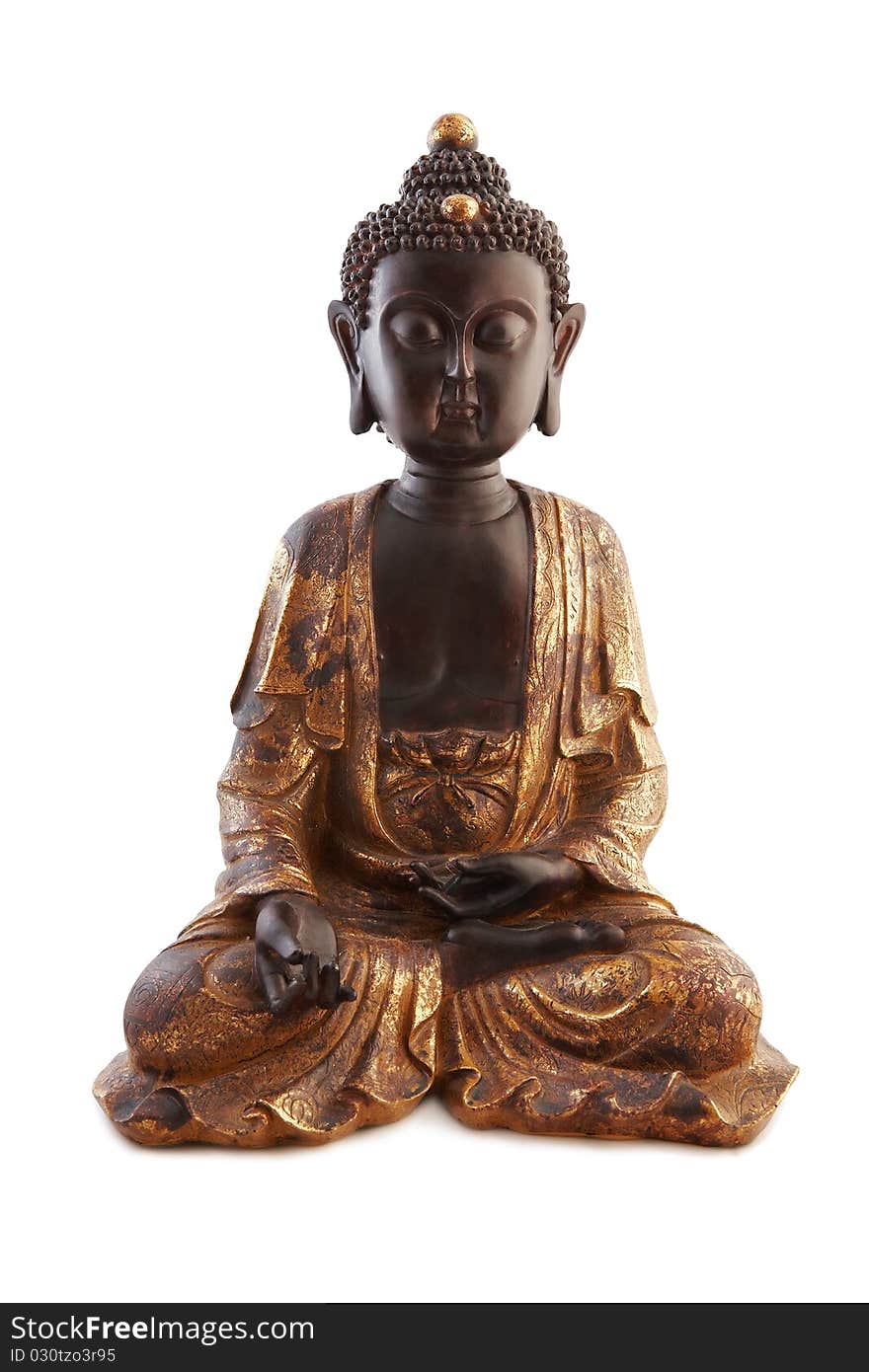 Wood brown and gold Buddha statuette isolated