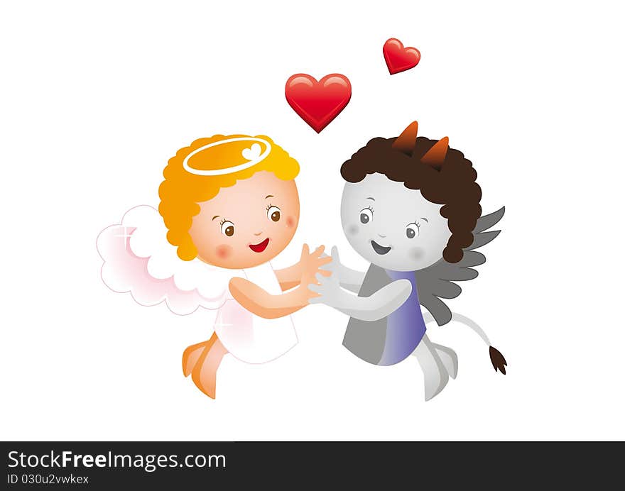 Angel and devil hold hands - Valentine's day. Angel and devil hold hands - Valentine's day