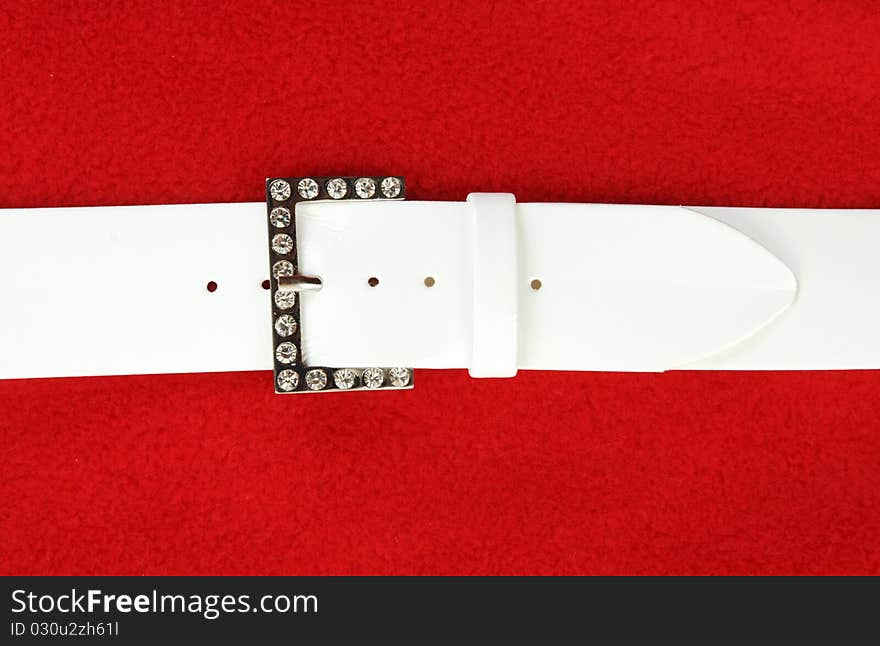 White leather belt and buckle with stone