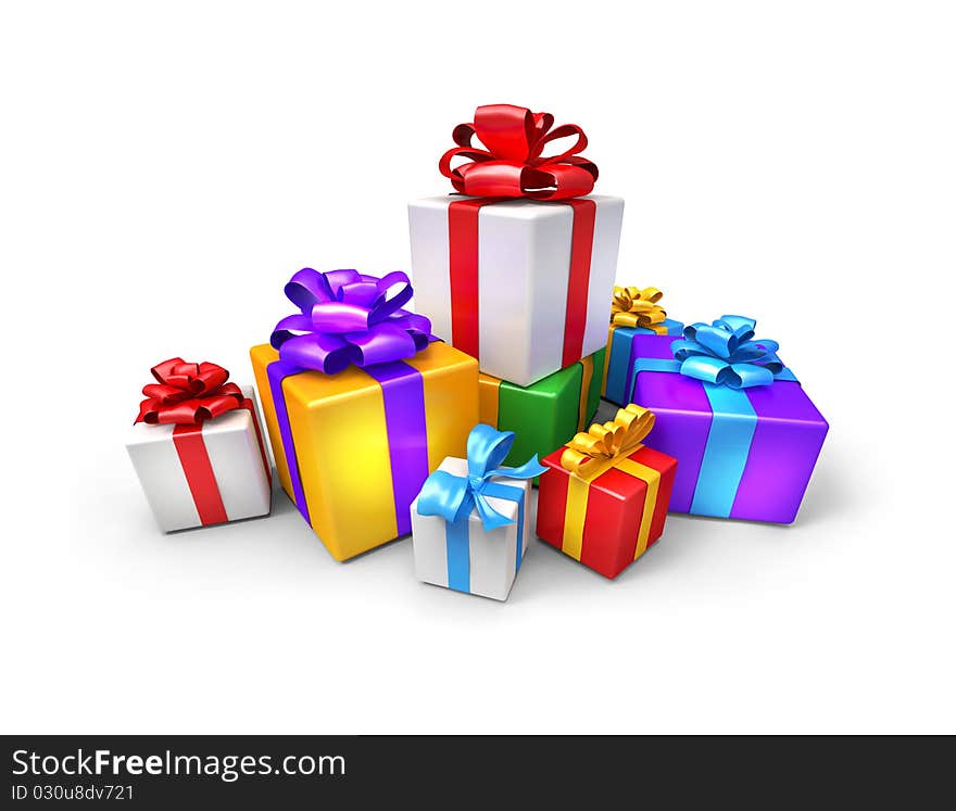 Many gifts isolated on white background. 3d render