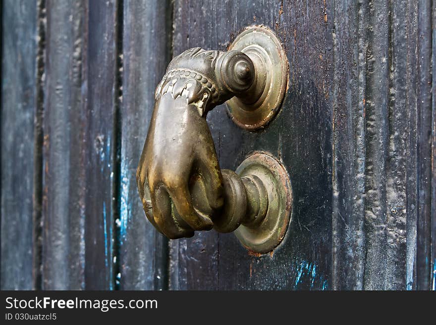 Door hardware and dark door. Door hardware and dark door