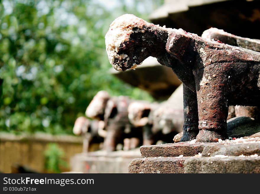 Craved statue of hindu god in kannauj india