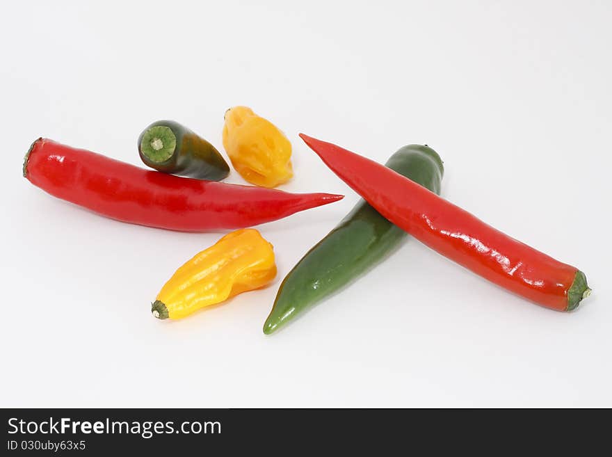 Colored chili peppers