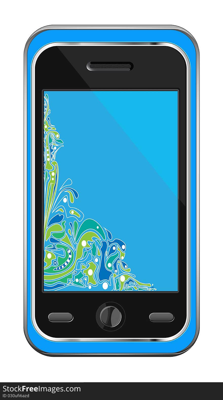 Vector mobile phone on a blue abstract background. Vector mobile phone on a blue abstract background