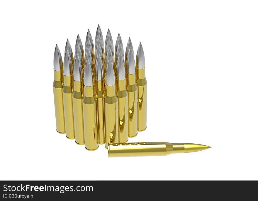 Gold bullet amongst bullets isolated on white