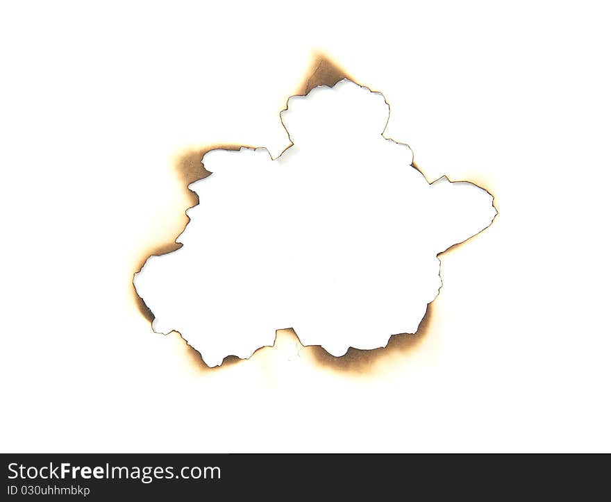 Studio photo of burned paper, isolated on white background. Studio photo of burned paper, isolated on white background