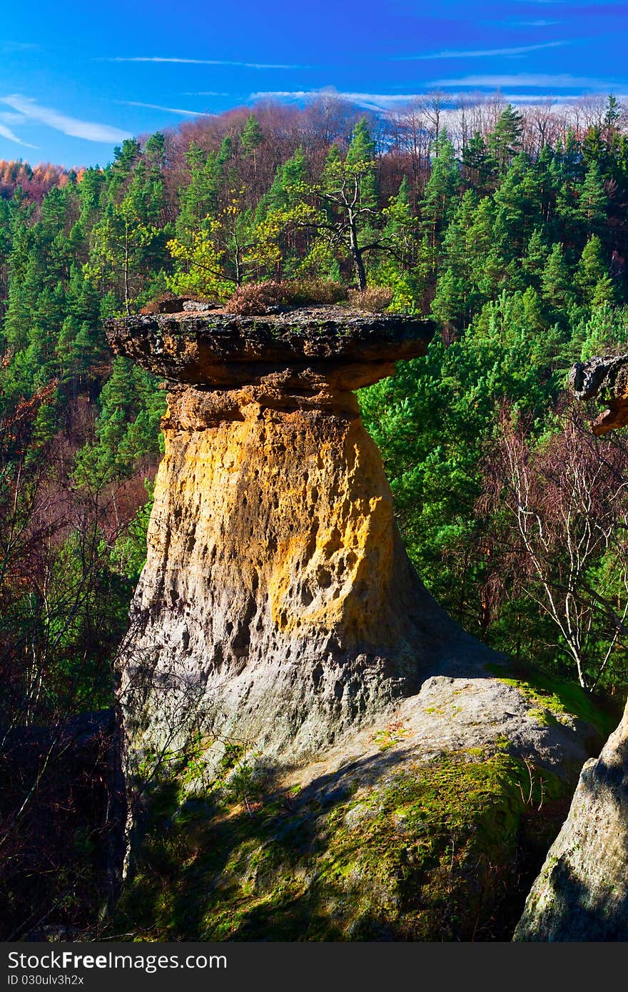 Sandstone formations in the mountain forests of Central Europe. Sandstone formations in the mountain forests of Central Europe