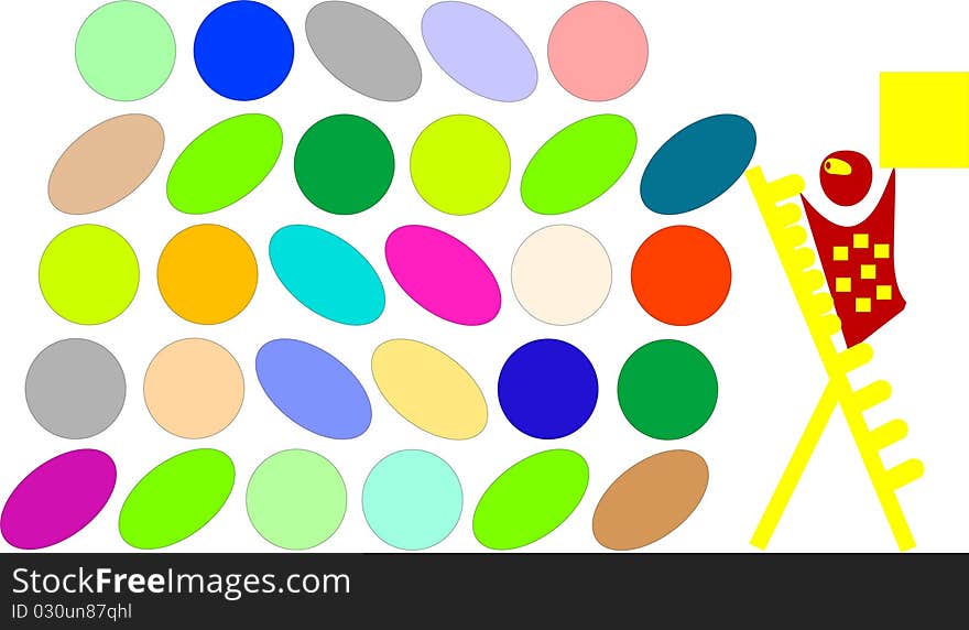 Cartoon with yellow cub and more colorful circle and oval. Cartoon with yellow cub and more colorful circle and oval