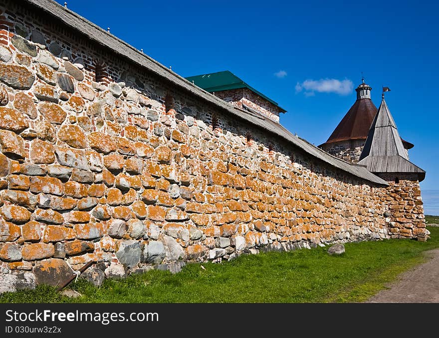 Towers and wall of Solovetsky Orthodox monastery