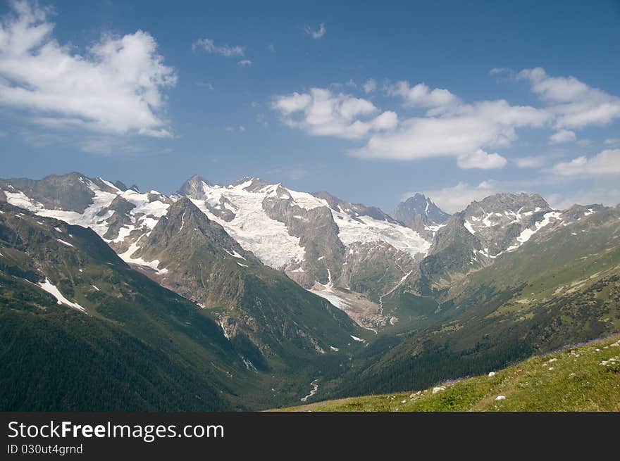 Hillside with a tree and mountain top. Hillside with a tree and mountain top