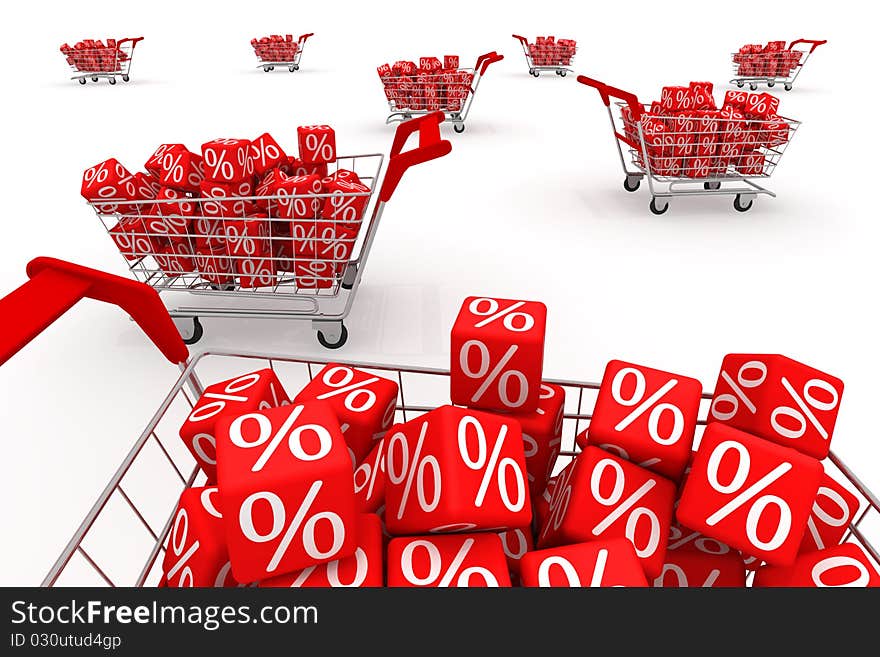 Shopping carts with red cubes. Shopping carts with red cubes