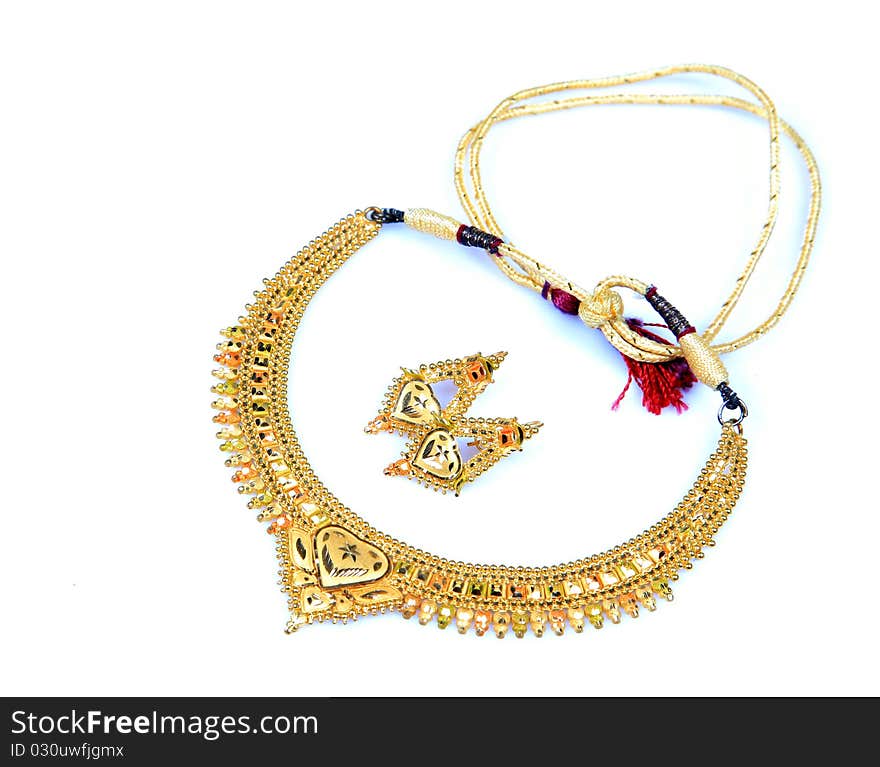 Golden Necklace And Ear-rings Jewellery