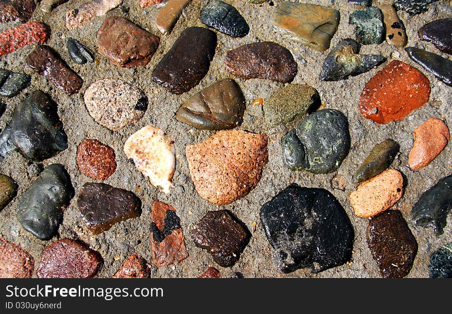 Stone path of colored stone