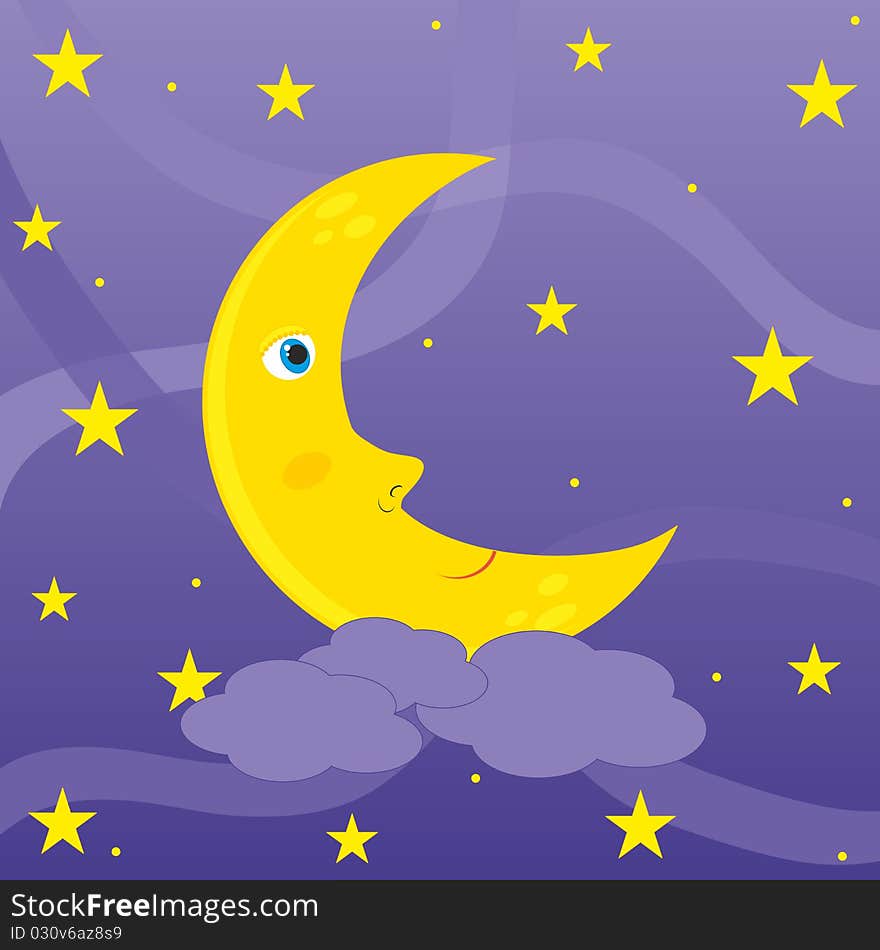 Yellow moon in the night sky with stars