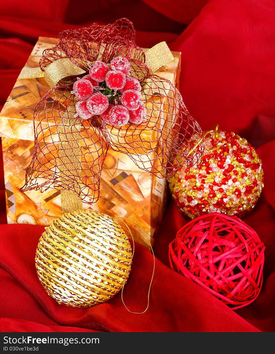 Present Box And Christmas Balls