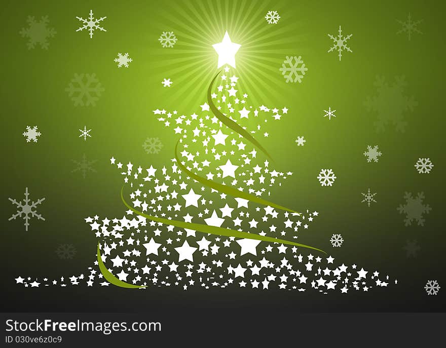 Green christmas tree background with stars