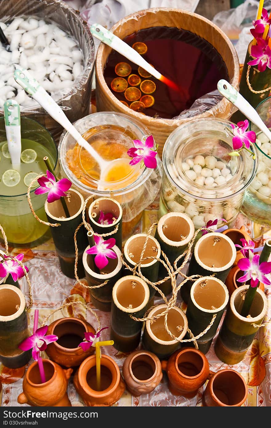 Native Thai style drinks and containers. Native Thai style drinks and containers