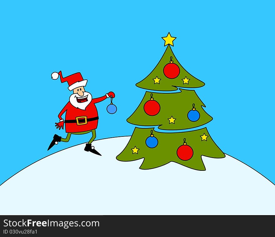 Happy Santa Claus with fir-tree.illustration for a design