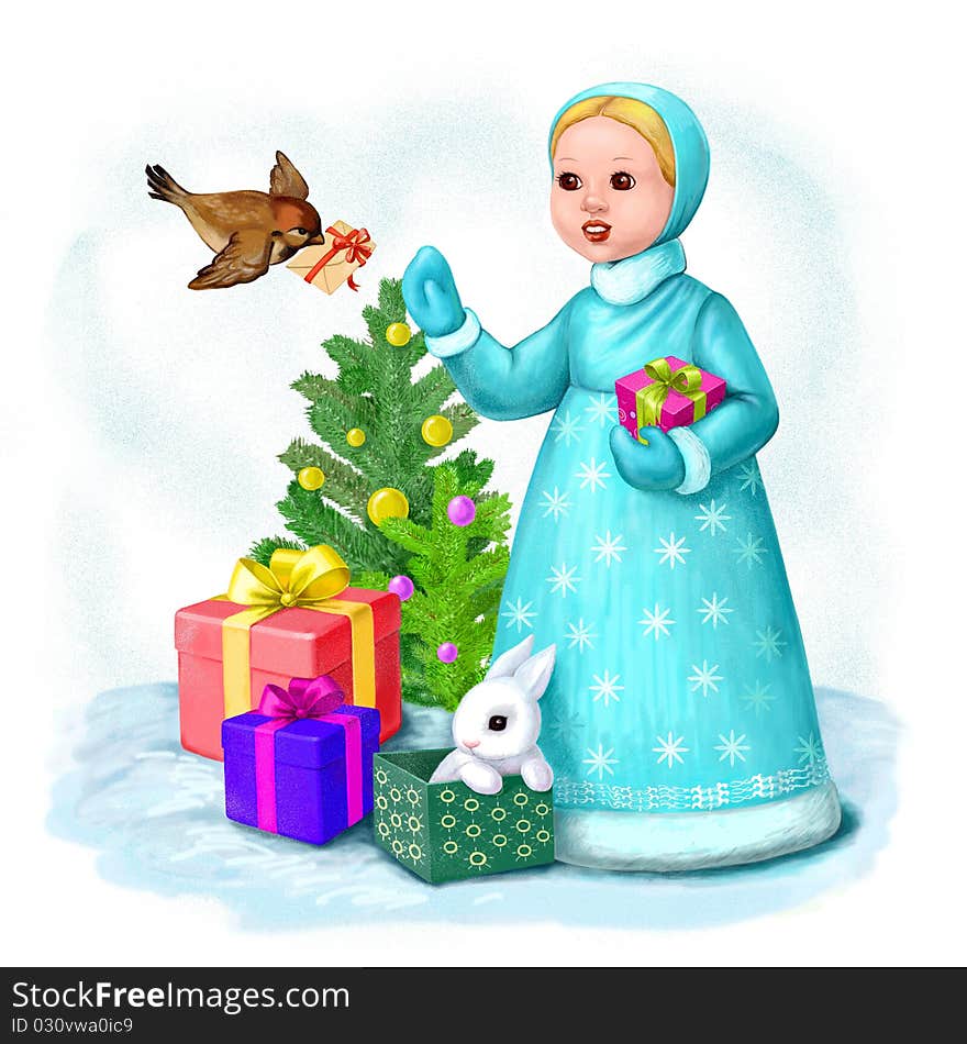 Snow Maiden and many presents. Snow Maiden and many presents