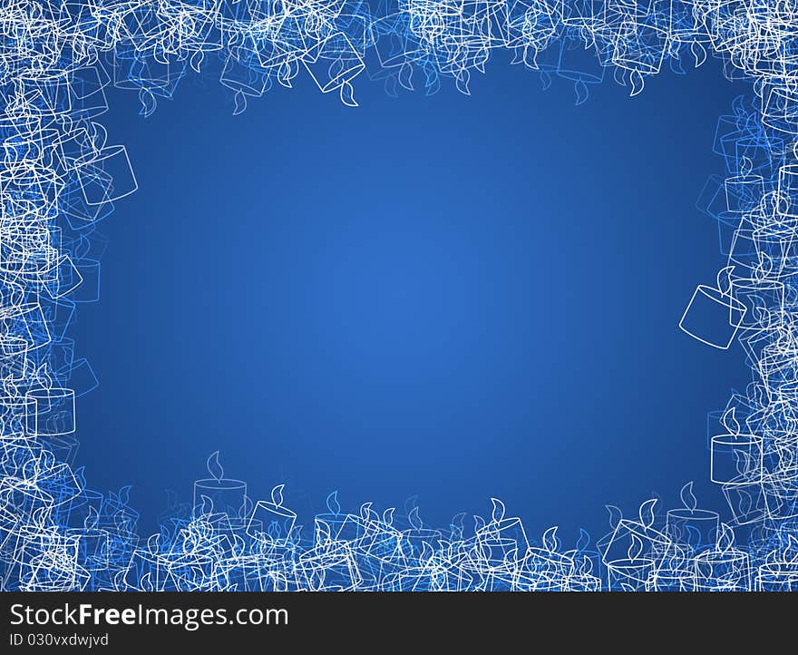 Blue winter christmas frame with candles