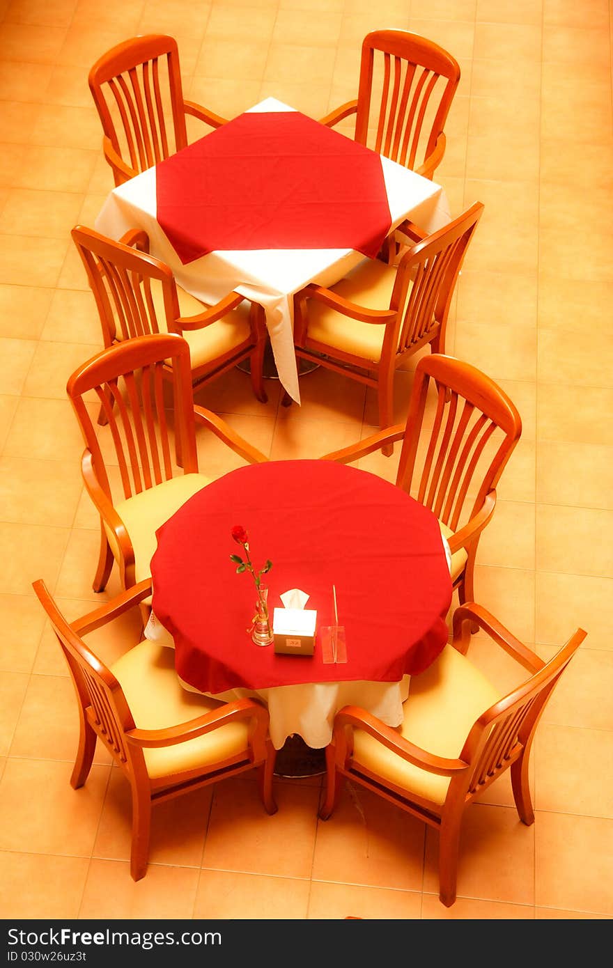 Two wood tables in old restaurant. Two wood tables in old restaurant