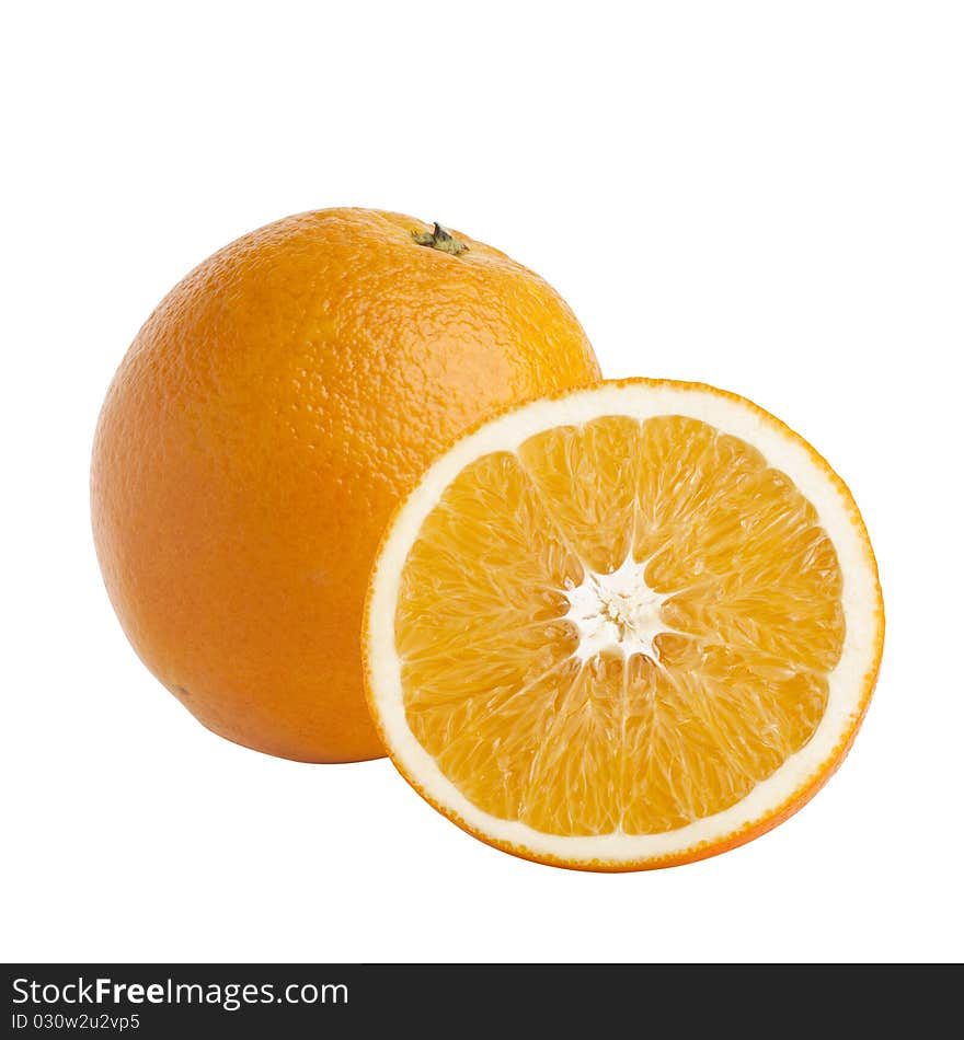 One And Half Oranges On White Background