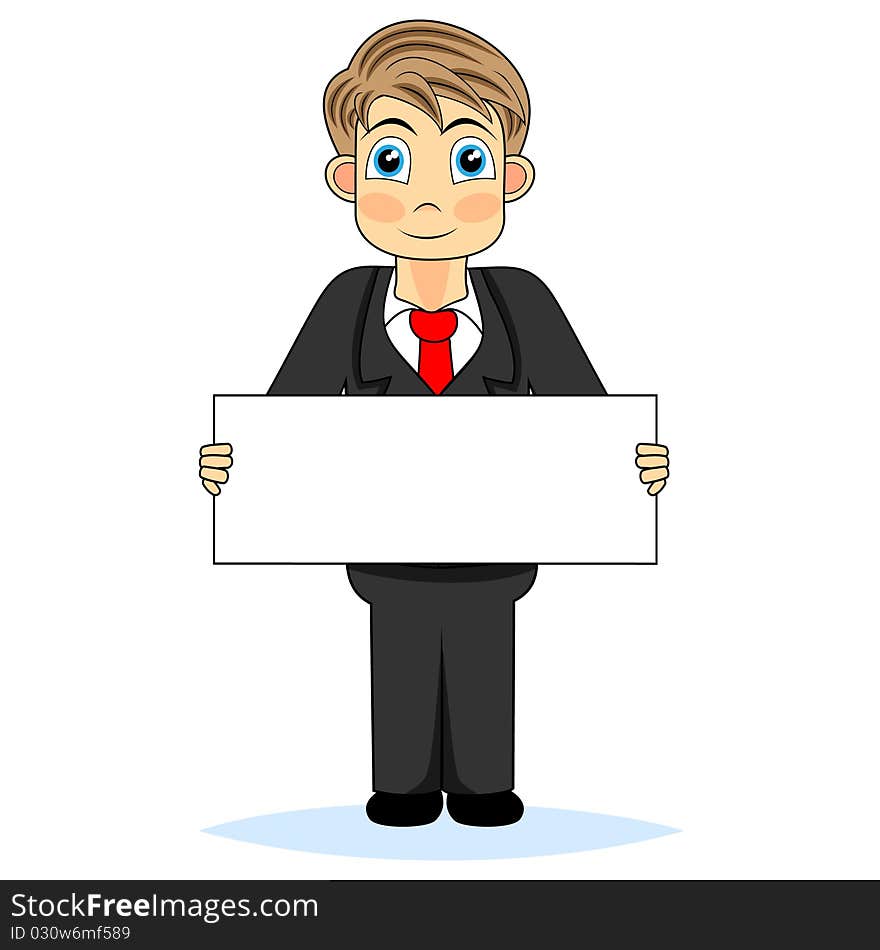 Cute Boy Businessman Holding Blank Sign