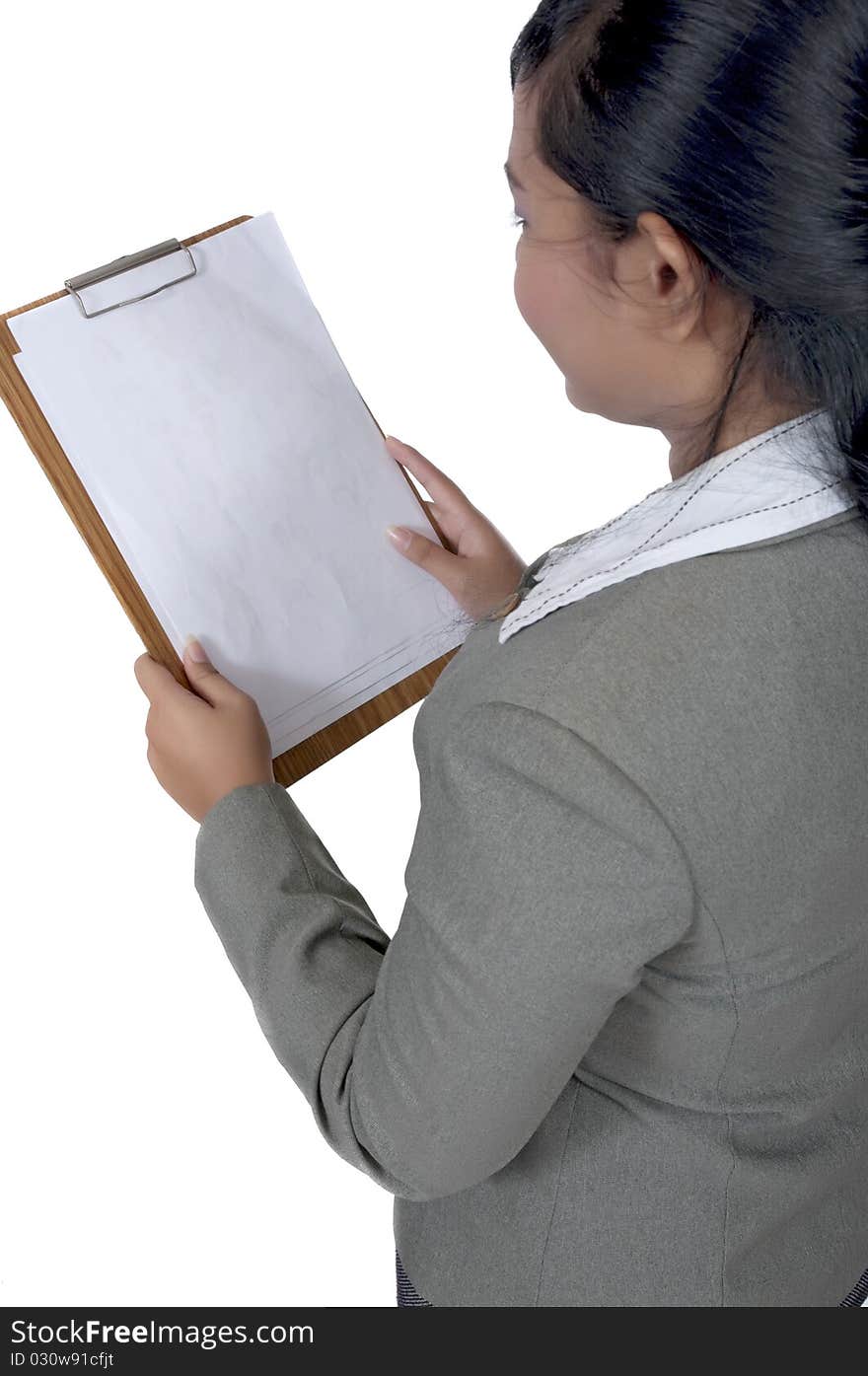 Business Woman Hold Paperboard