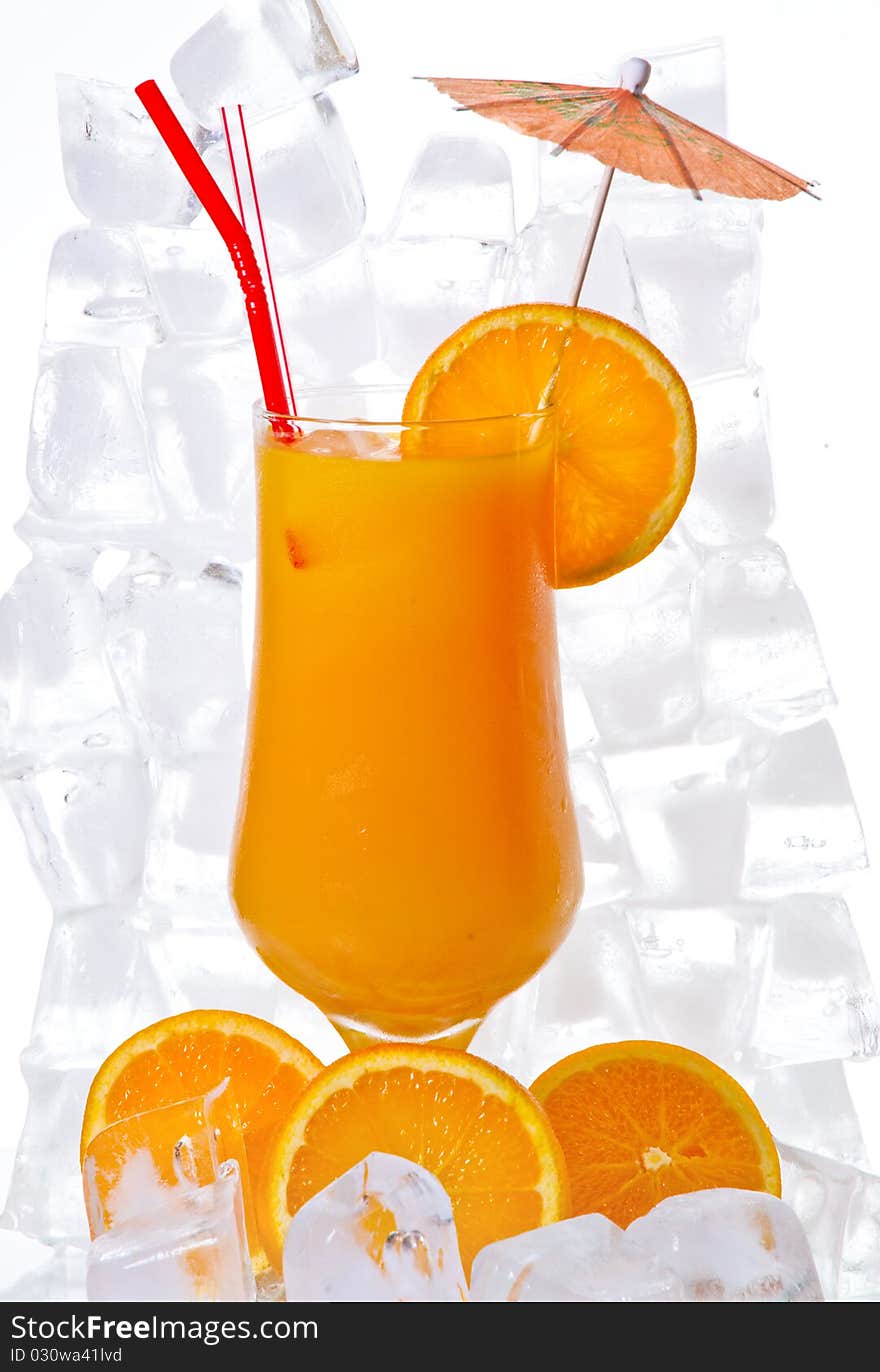 Drinks and fruits on white backgrounds