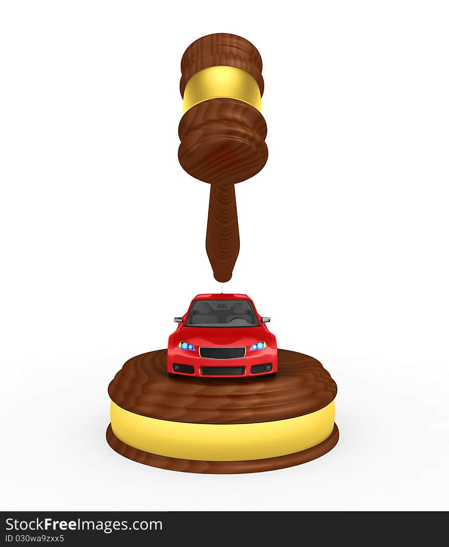 Gavel and car on the white background - 3d render. Gavel and car on the white background - 3d render