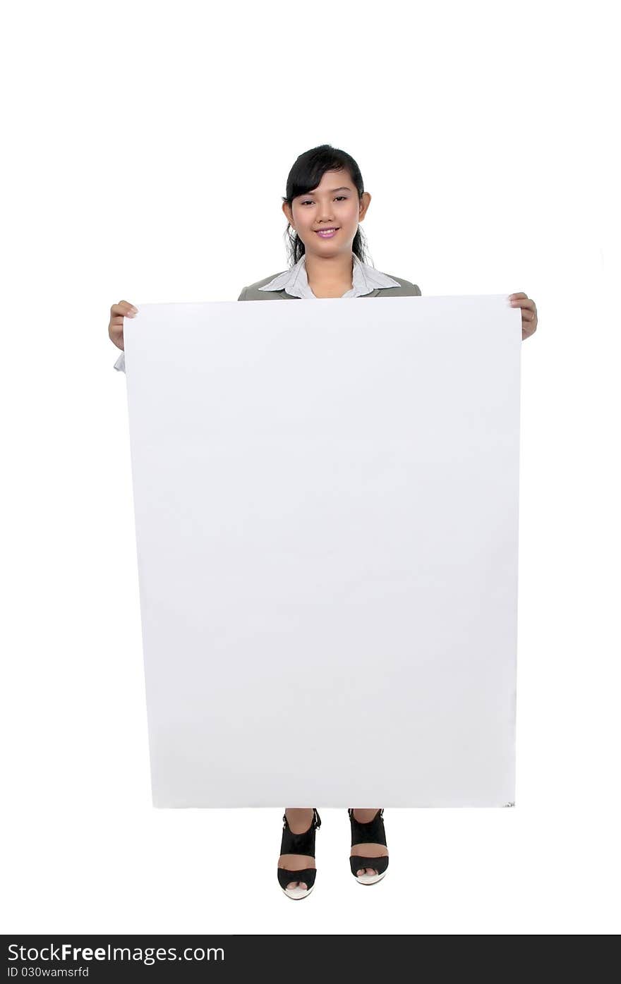 Asian business woman hold paper so you can put your text here