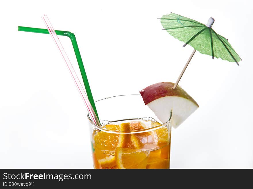 Drinks and fruits on white backgrounds