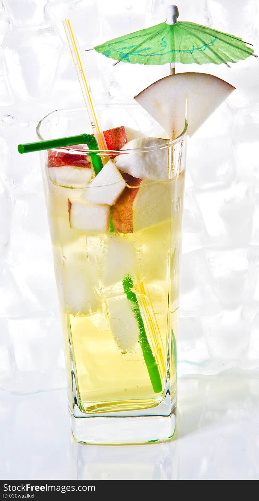 Drinks and fruits on white backgrounds