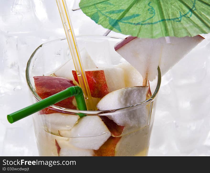 Drinks and fruits on white backgrounds