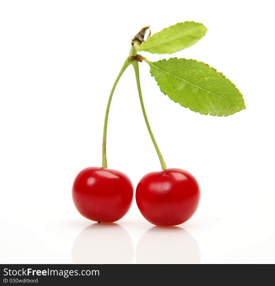 Ripe cherry on a white background