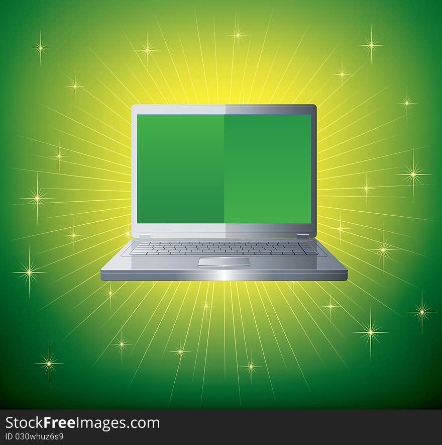 High detailed laptop with abstract colorful background on screen.