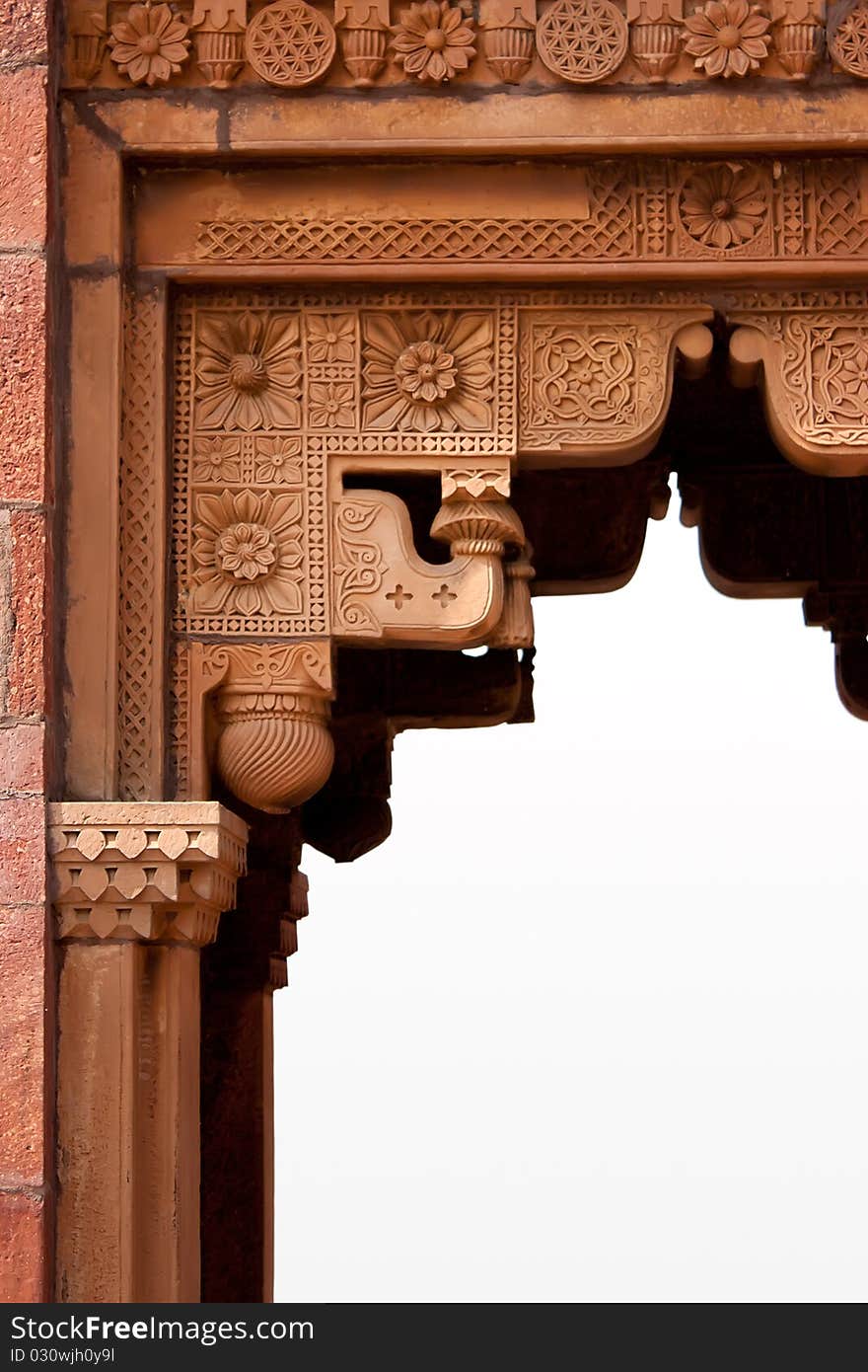 Old ornament on the decorative stone window on the wall. Old ornament on the decorative stone window on the wall