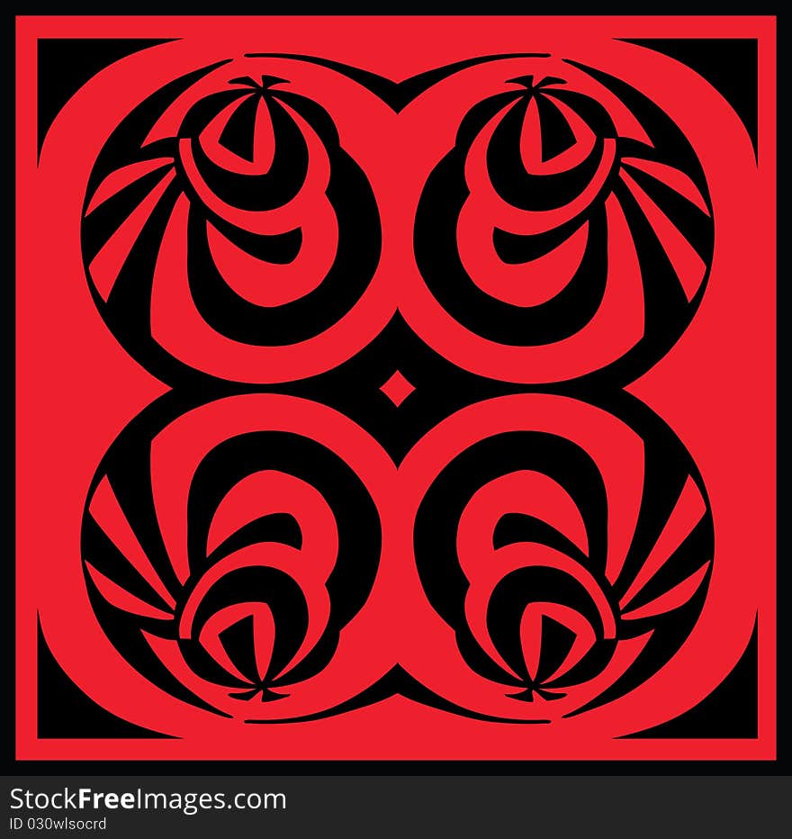 Black ornament on a red background. Illustration