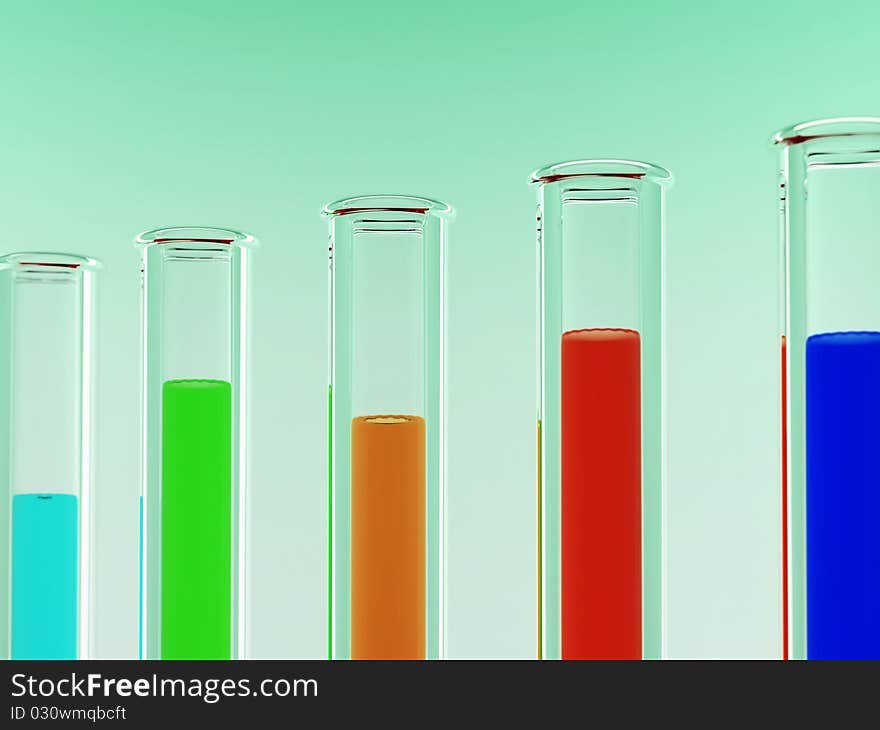 Various colored chemicals in test tubes