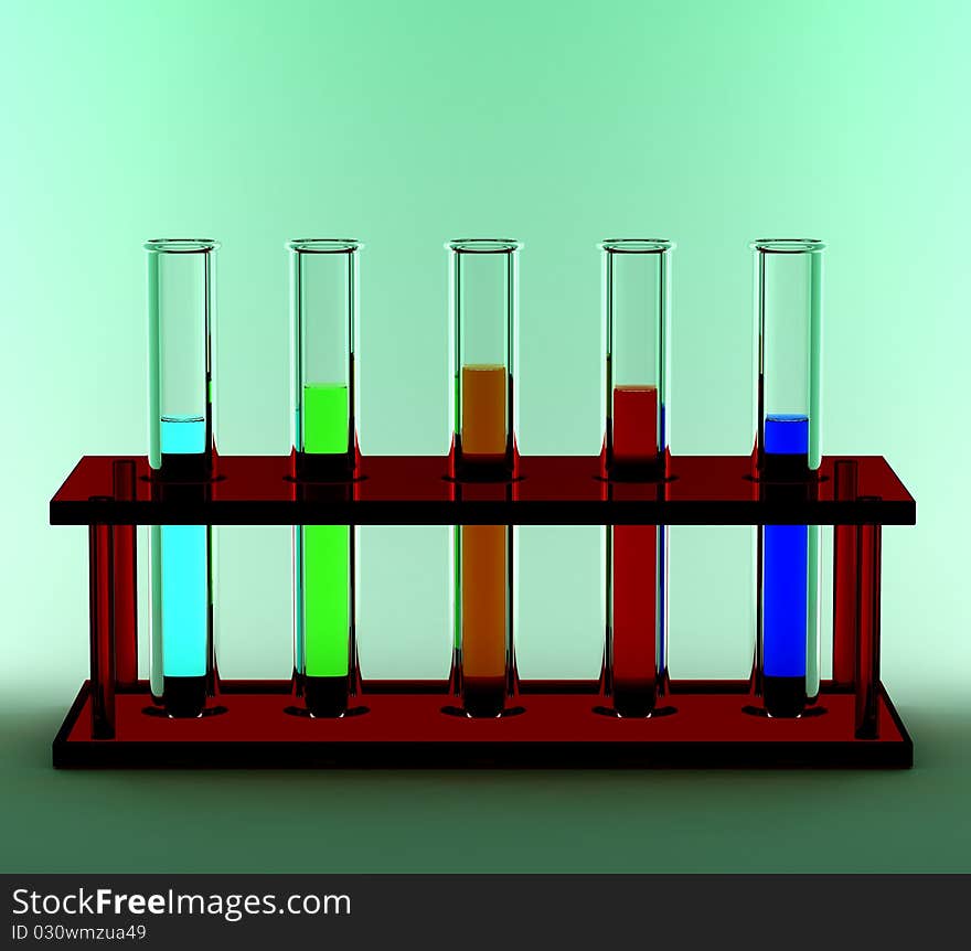 Various colored chemicals in test tubes