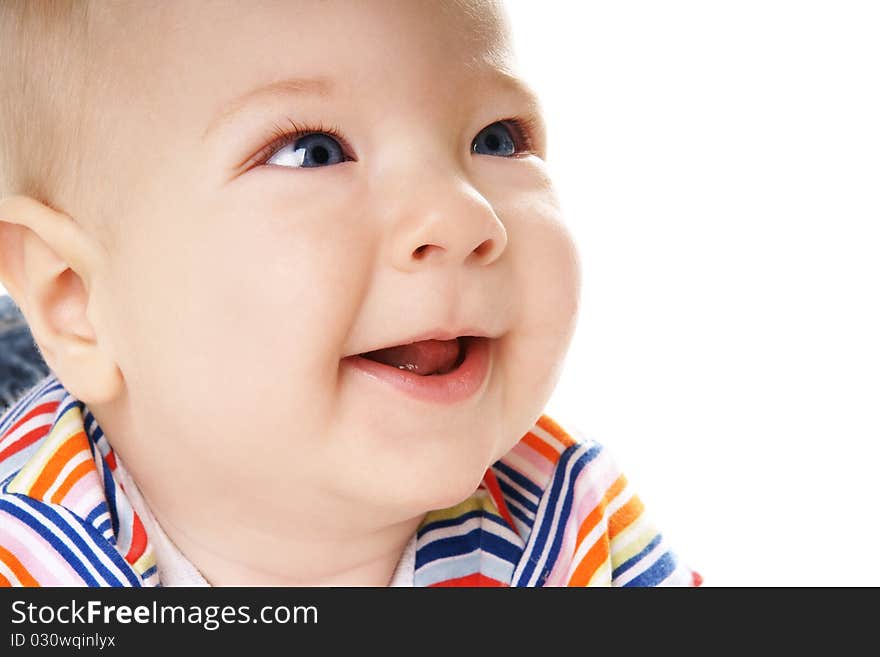 Close-up portrait of happy smiling baby boy isolated on white background. Close-up portrait of happy smiling baby boy isolated on white background