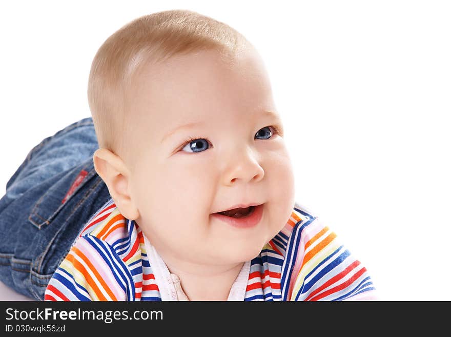 Portrait of cute happy blue-eyed baby boy isolated on white background. Portrait of cute happy blue-eyed baby boy isolated on white background